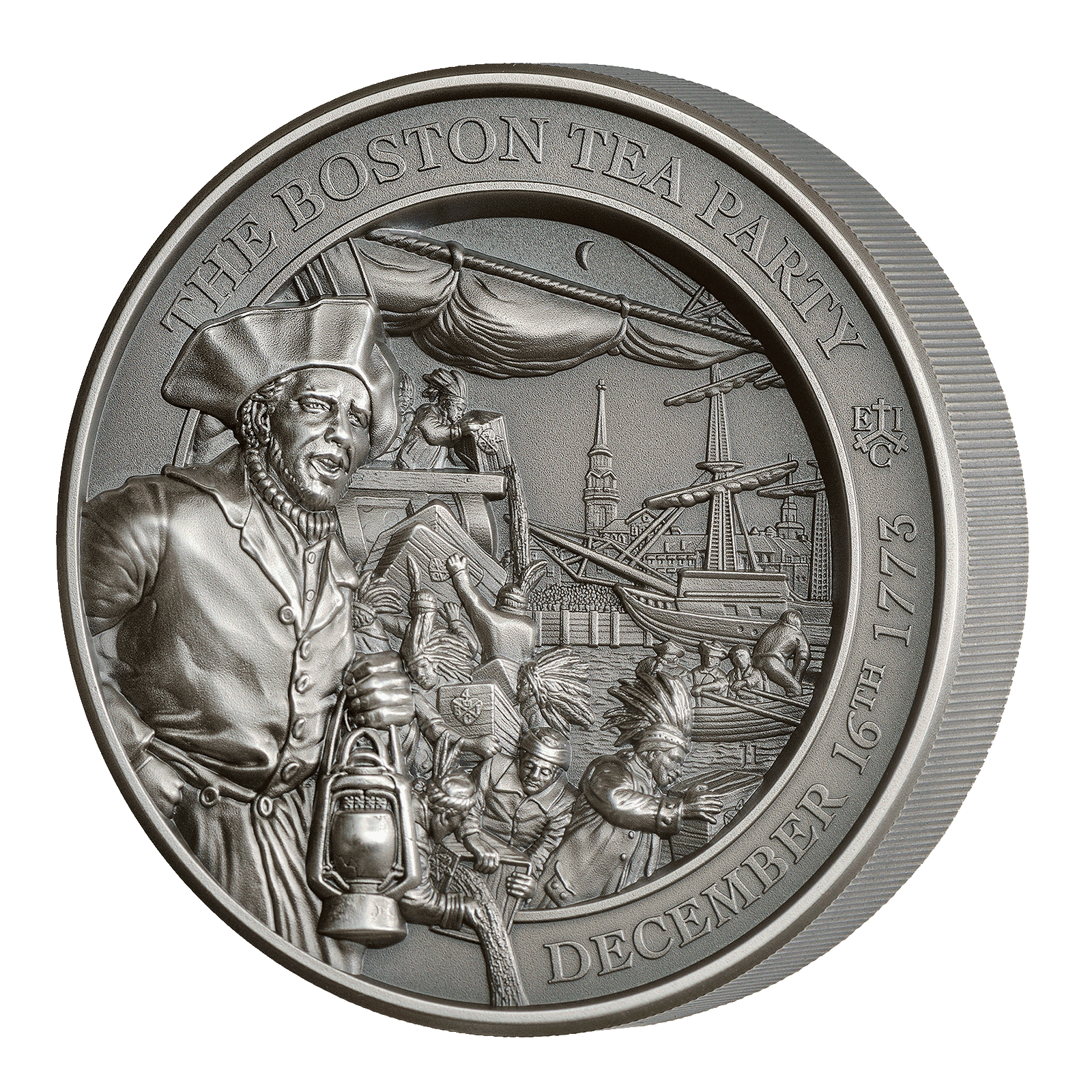 2023 Boston Tea Party 250th Anniversary 2oz Silver UHR Antique Finish Coin
