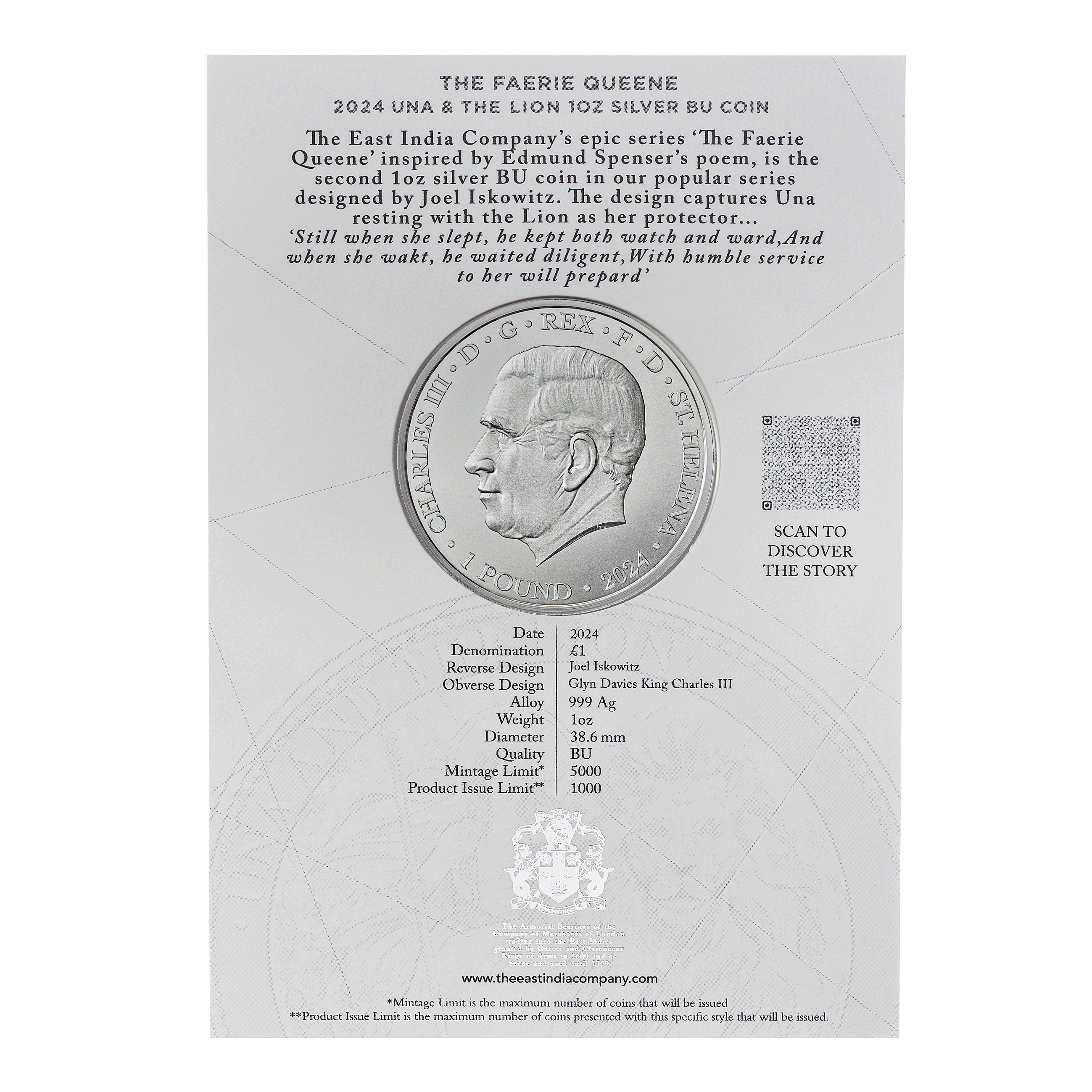 2024 Una & the Lion Faerie Queene 1oz Silver BU Coin
