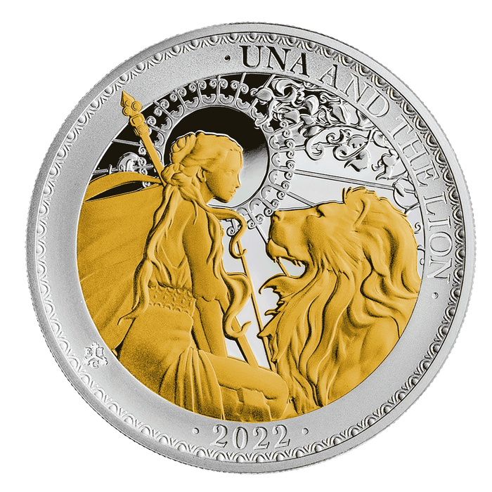 2022 Una & the Lion 1oz Silver Proof Coin with Selective Gold Plate