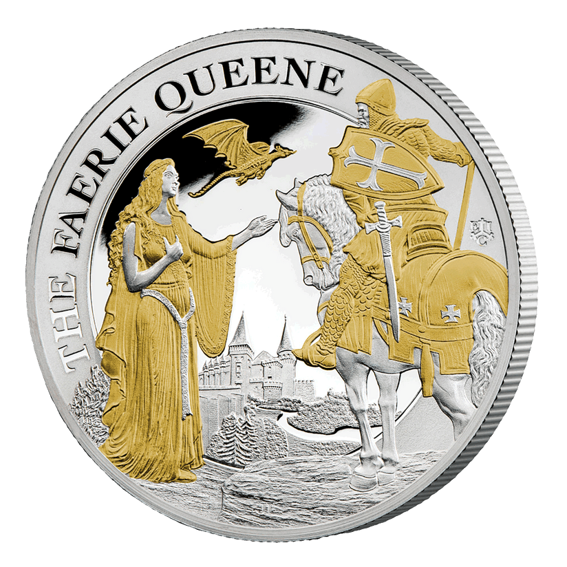 2022 Faerie Queene Una & Redcrosse 2oz Silver Proof Coin With Selective Gold Plate Coin